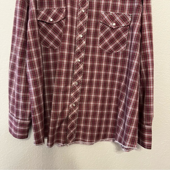 Wrangler Red Plaid Western Cowboy Casual Snap Button Down Shirt Men's Size XXL - Picture 13 of 15